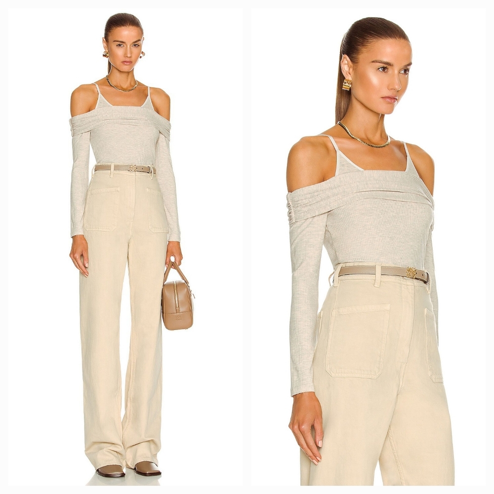 JONATHAN SIMKHAI STANDARD Piper Off the Shoulder Top in Marble Medium NWT